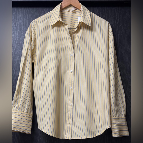 Eliane Rose Tops - Elegant Yellow Striped Women's Button Down Shirt